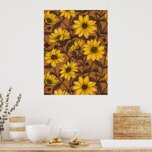 Sunroot, wild sunflower in yellow and brown poster