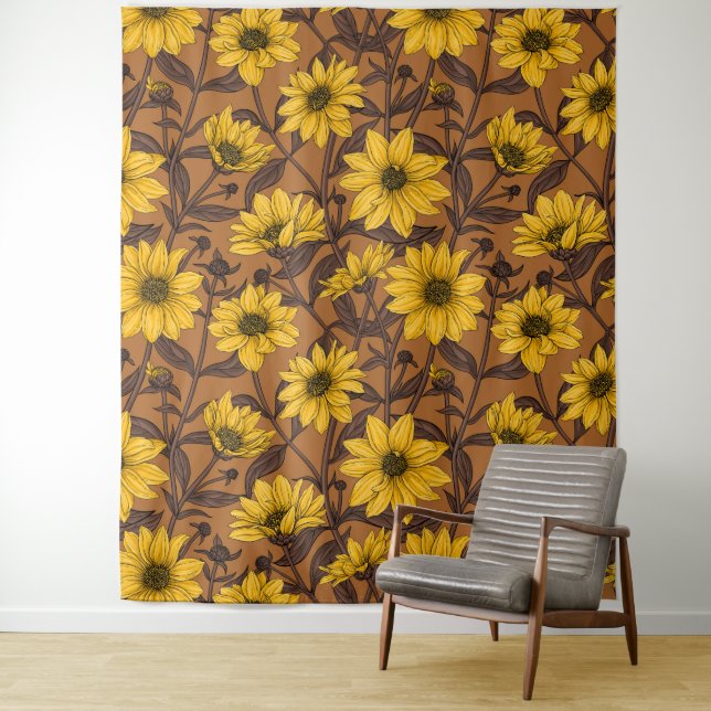 Sunroot, wild sunflower in yellow and  brown tapestry (In Situ)