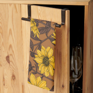 Sunroot, wild sunflower in yellow and  brown tea towel