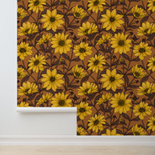 Sunroot, wild sunflower in yellow and brown wallpaper