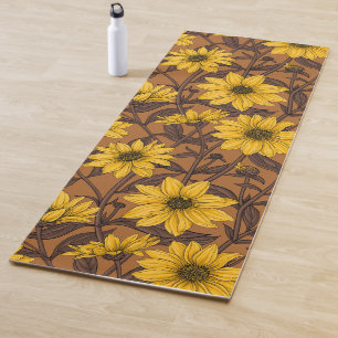 Sunroot, wild sunflower in yellow and brown yoga mat