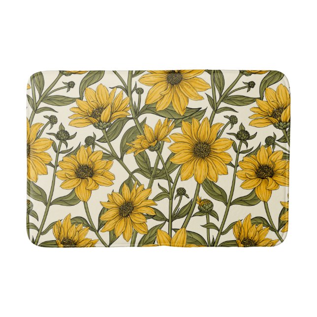 Sunroot, wild sunflower on off white bath mat (Front)