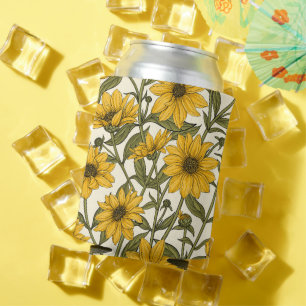 Sunroot, wild sunflower on off white can cooler