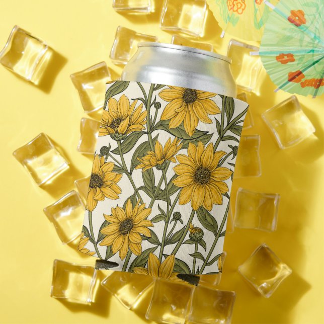 Sunroot, wild sunflower on off white can cooler (In Situ Summer)