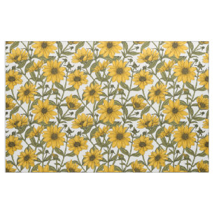 Sunroot, wild sunflower on off white fabric