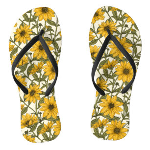 Sunroot, wild sunflower on off white jandals