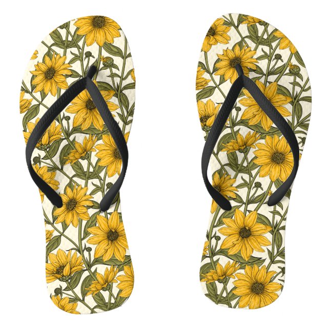 Sunroot, wild sunflower on off white jandals (Footbed)