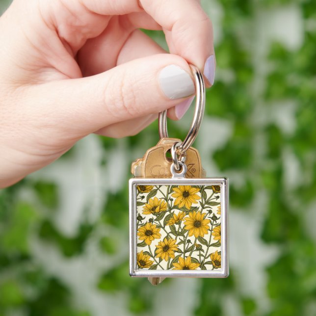 Sunroot, wild sunflower on off white key ring (Hand)