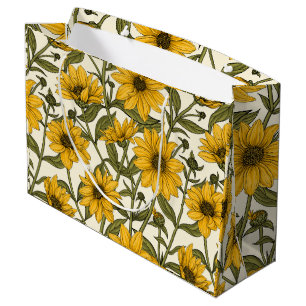 Sunroot, wild sunflower on off white large gift bag