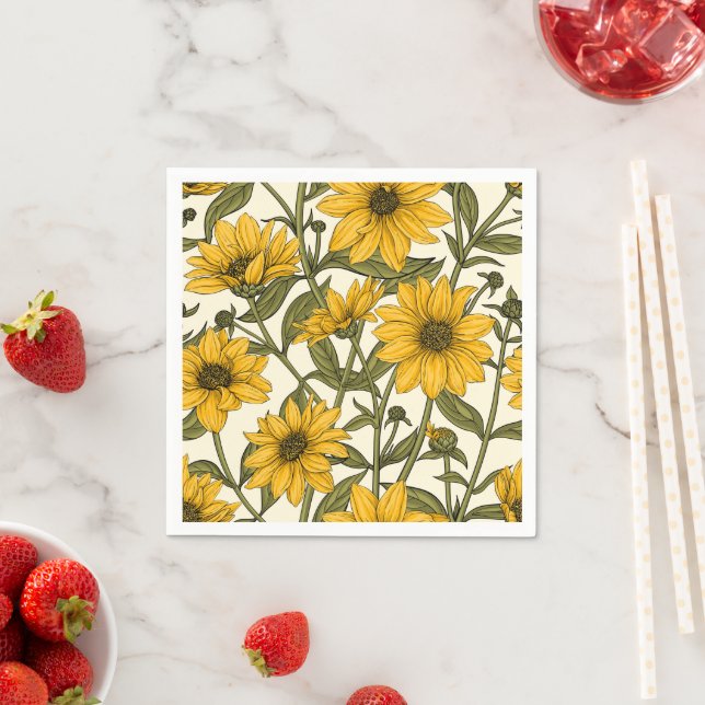 Sunroot, wild sunflower on off white napkin (Insitu)