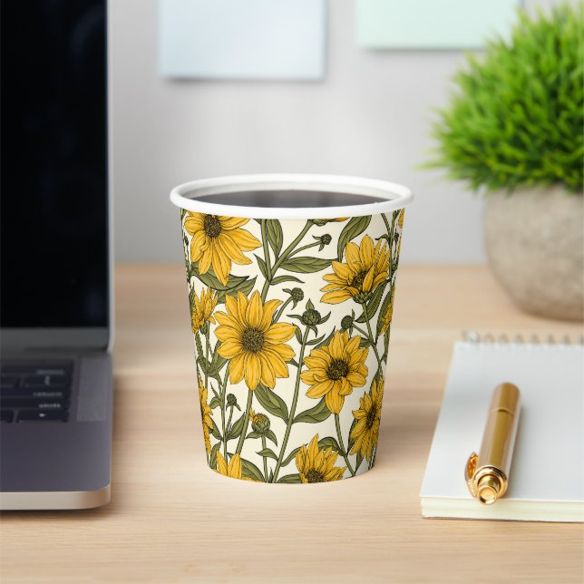 Sunroot, wild sunflower on off white paper cups (Insitu)