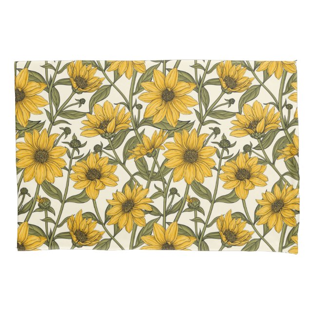 Sunroot, wild sunflower on off white pillowcase (Front-Left)