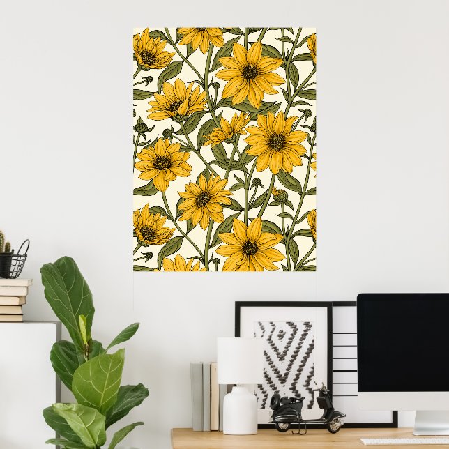 Sunroot, wild sunflower on off white poster (Home Office)