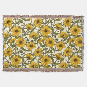Sunroot, wild sunflower on off white throw blanket