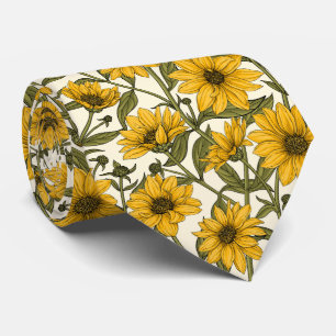 Sunroot, wild sunflower on off white tie