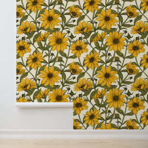 Sunroot, wild sunflower on off white wallpaper