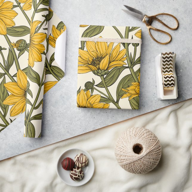 Sunroot, wild sunflower on off white wrapping paper (Crafts)