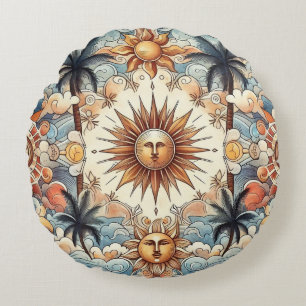 Sun's in Paradise (yellow ochre back) Round Cushion