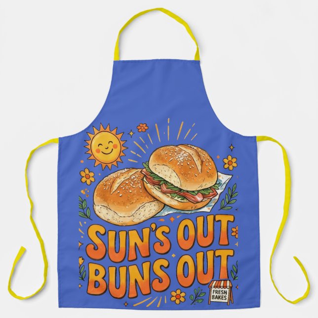 Sun's Out Buns Out Cheerful Retro Summer Design Apron (Front)