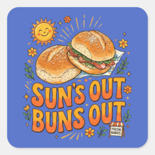 Sun's Out Buns Out Cheerful Retro Summer Design Square Sticker