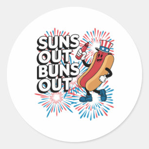 Suns Out Buns Out Funny 4th Of July Hot Dog Patrio Classic Round Sticker