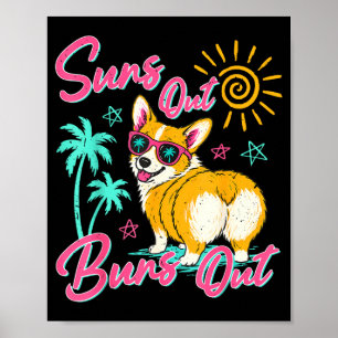 Suns Out Buns Out Funny Beach Vacation Retro Poster
