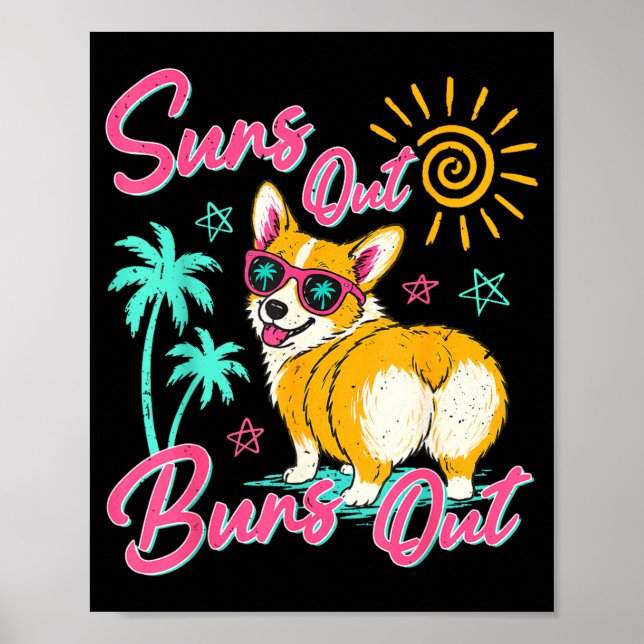 Suns Out Buns Out Funny Beach Vacation Retro Poster (Front)