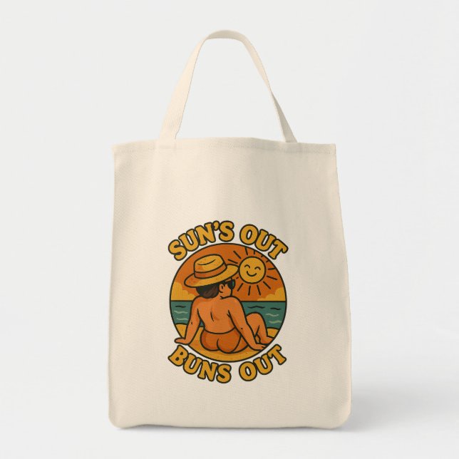 Suns Out Buns Out Funny Summer Beach Tote Bag (Front)