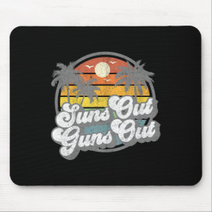 Suns Out Guns Out Funny Beach Vacation Retro Surfi Mouse Pad