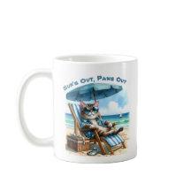 Suns Out Paws Out Cat Beach Chair Blue Umbrella
