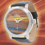Sunset 1577 Leather Watch<br><div class="desc">Painting "Sunset 1577" Collection The Men's Vintage Leather Watch is a big-faced timepiece that will never go out of style. Featuring a three-hand quartz movement and genuine leather strap, this watch’s classic look is great for both formal and fun occasions. Customise the face with your text on this design to...</div>
