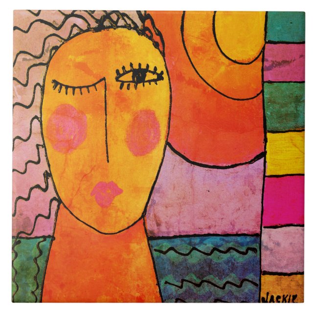 Sunset Abstract Painting of a Woman Tile (Front)