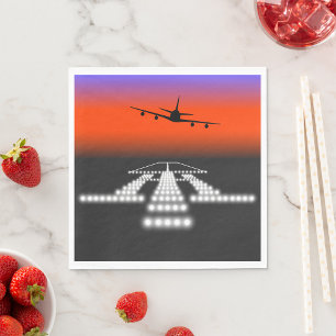 Sunset Aeroplane Approach Runway Lights Aviation  Napkin