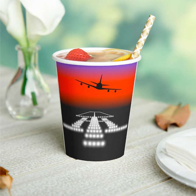 Sunset Aeroplane Approach Runway Lights Aviation  Paper Cups (Creator Uploaded)