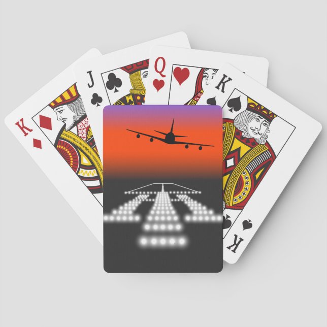 Sunset Aeroplane Approach Runway Lights Aviation  Playing Cards (Back)
