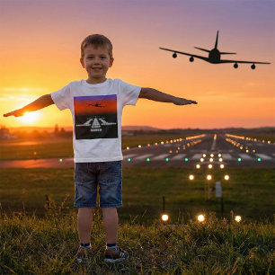 Sunset Aeroplane Approach Runway Lights Aviation  T-Shirt