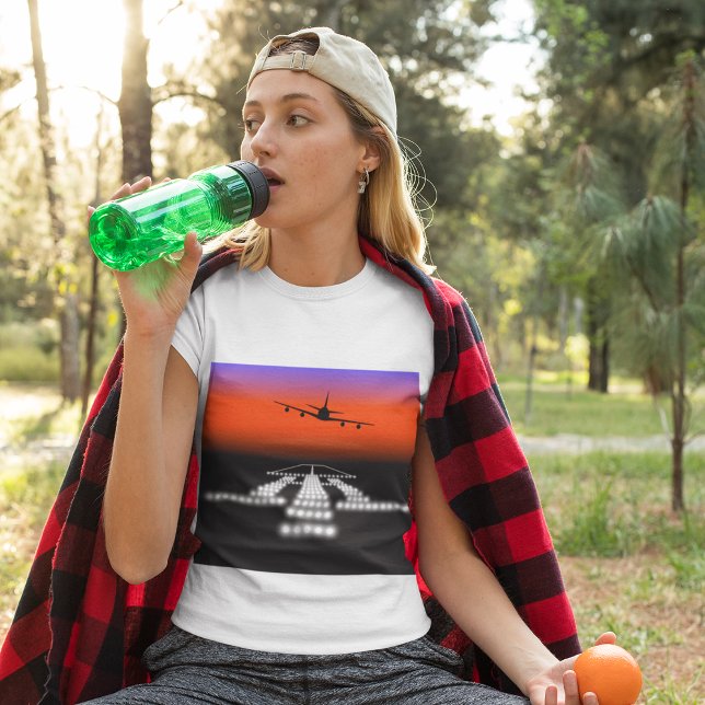 Sunset Aeroplane Approach Runway Lights Aviation  T-Shirt (Creator Uploaded)