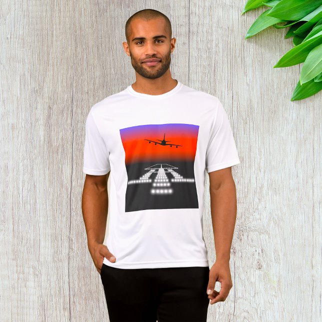 Sunset Aeroplane Approach Runway Lights Aviation  T-Shirt (Creator Uploaded)