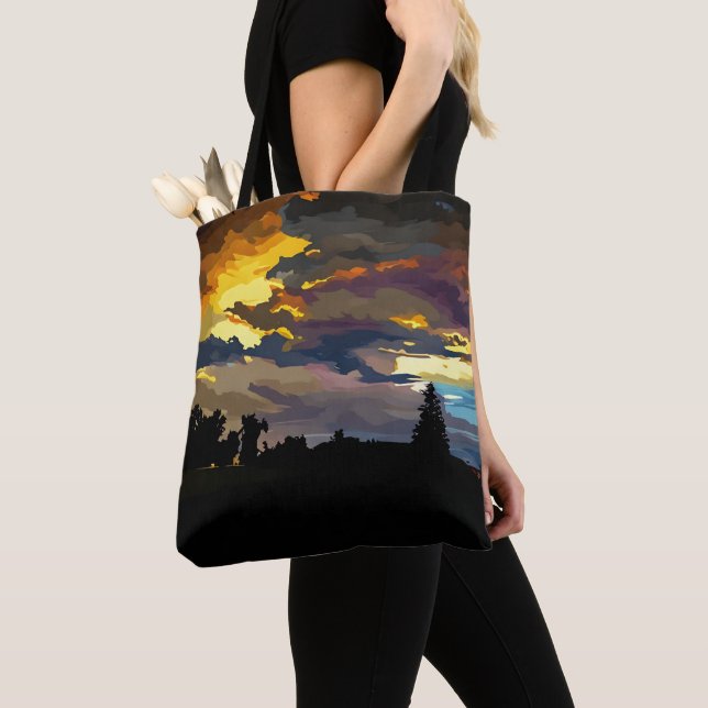 Sunset after a storm in paint Tote Bag (Close Up)