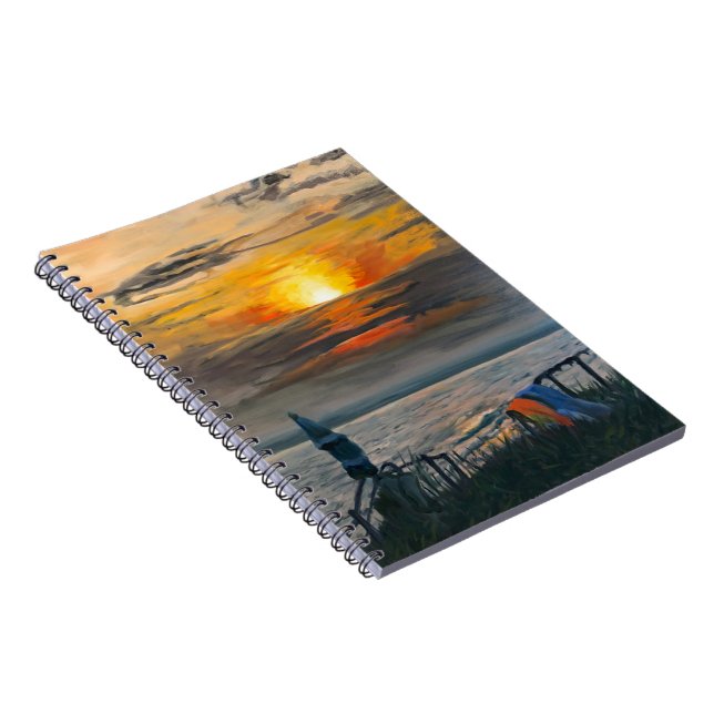 Sunset and Beach Umbrellas Spiral Notebook (Right Side)