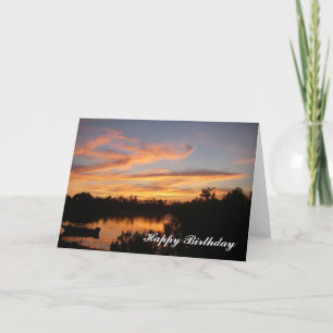 Sunset and Boat Happy Birthday Greeting Card