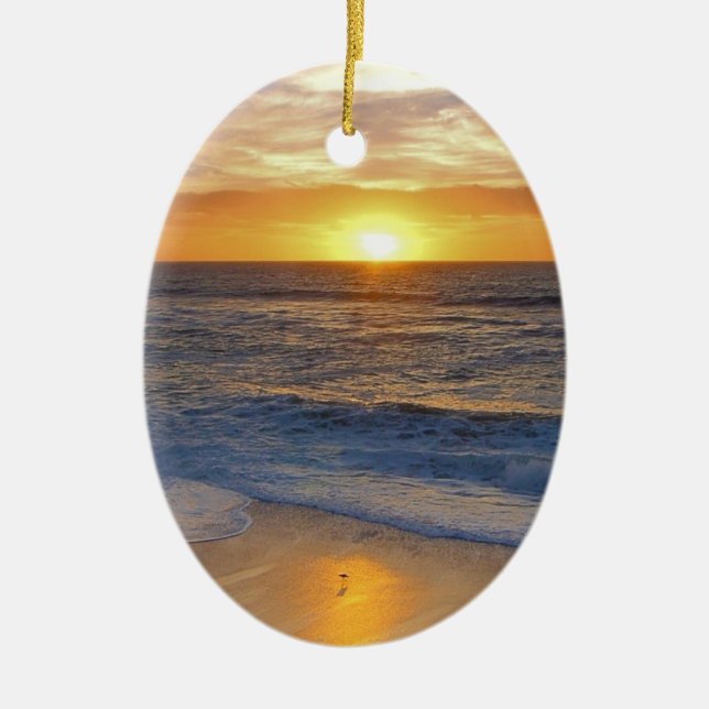 Sunset and Rocks Ceramic Tree Decoration (Front)