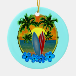 Sunset And Surfboards Ceramic Tree Decoration