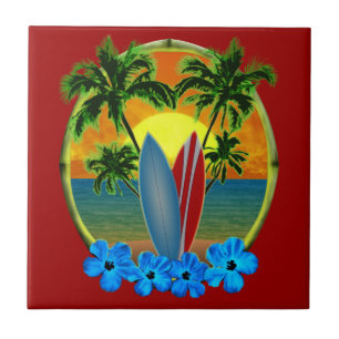 Sunset And Surfboards Tile