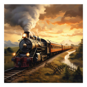 Sunset and Train Photo Print