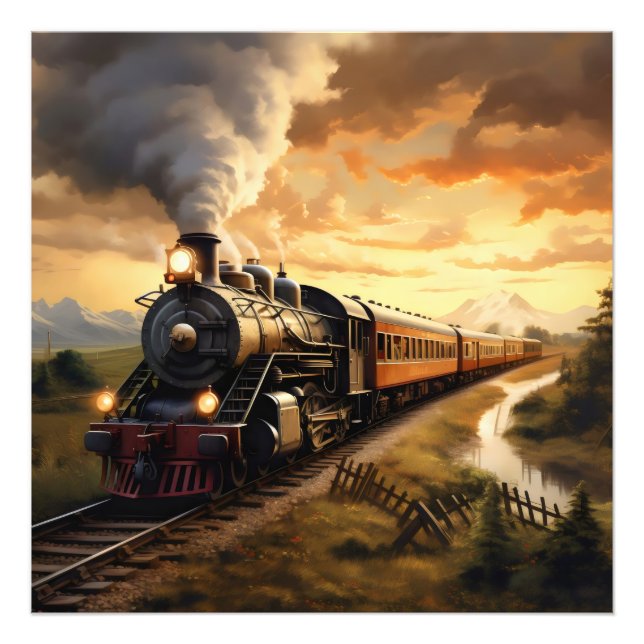 Sunset and Train Photo Print (Front)