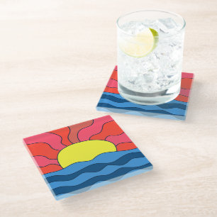 Sunset and Waves Glass Coaster