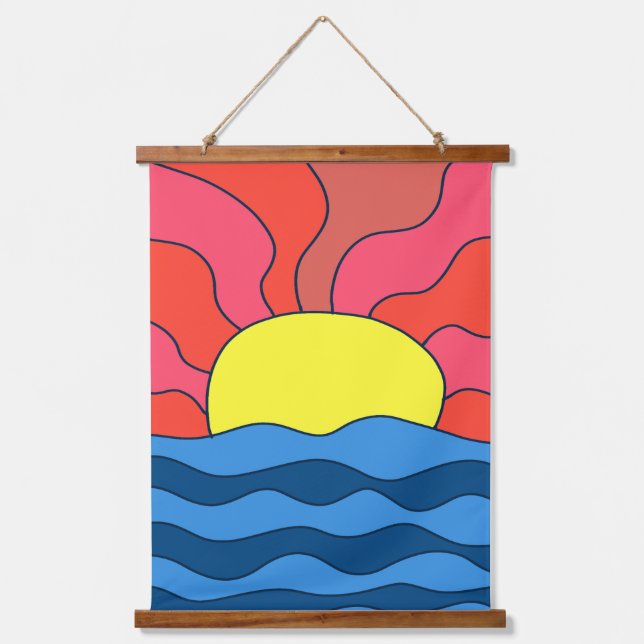 Sunset and Waves Hanging Tapestry (Front)