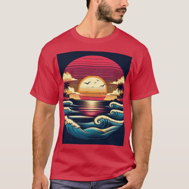 Sunset and Waves T-Shirt (Front)