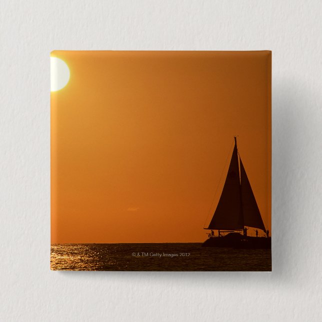 Sunset and Yacht 15 Cm Square Badge (Front)